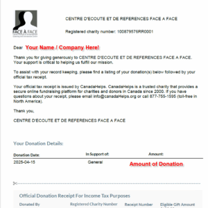 Face to Face Sample Donation Receipt